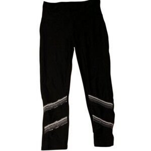 Xersion Black Athletic Leggings Reflective Stripes Mid-Rise Waist Stretchy Mediu